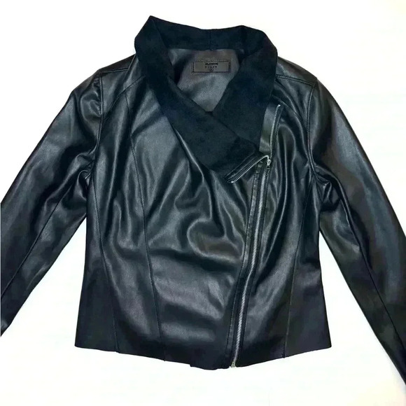 BlankNYC Faux Vegan Leather Waterfall Asymmetrical Zip Motorcycle Jacket Coat S - Picture 6 of 7
